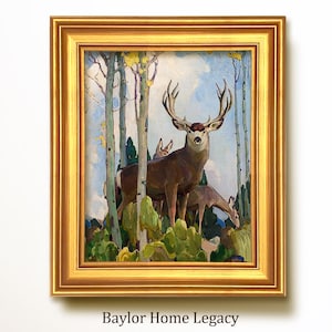 Framed Deer Oil Painting Print on Canvas, Framed Deer Canvas Art Print of Antique Painting, Buck Fine Art Print on Canvas
