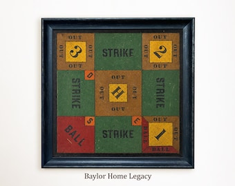 Baseball Board Game Canvas Print, Framed or Unframed, Vintage Game Room Wall Art, Unique Baseball Theme Print