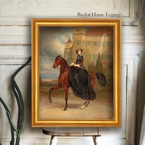 Framed Lady on Horse Oil Painting Print on Canvas, Vintage Horse Print ...