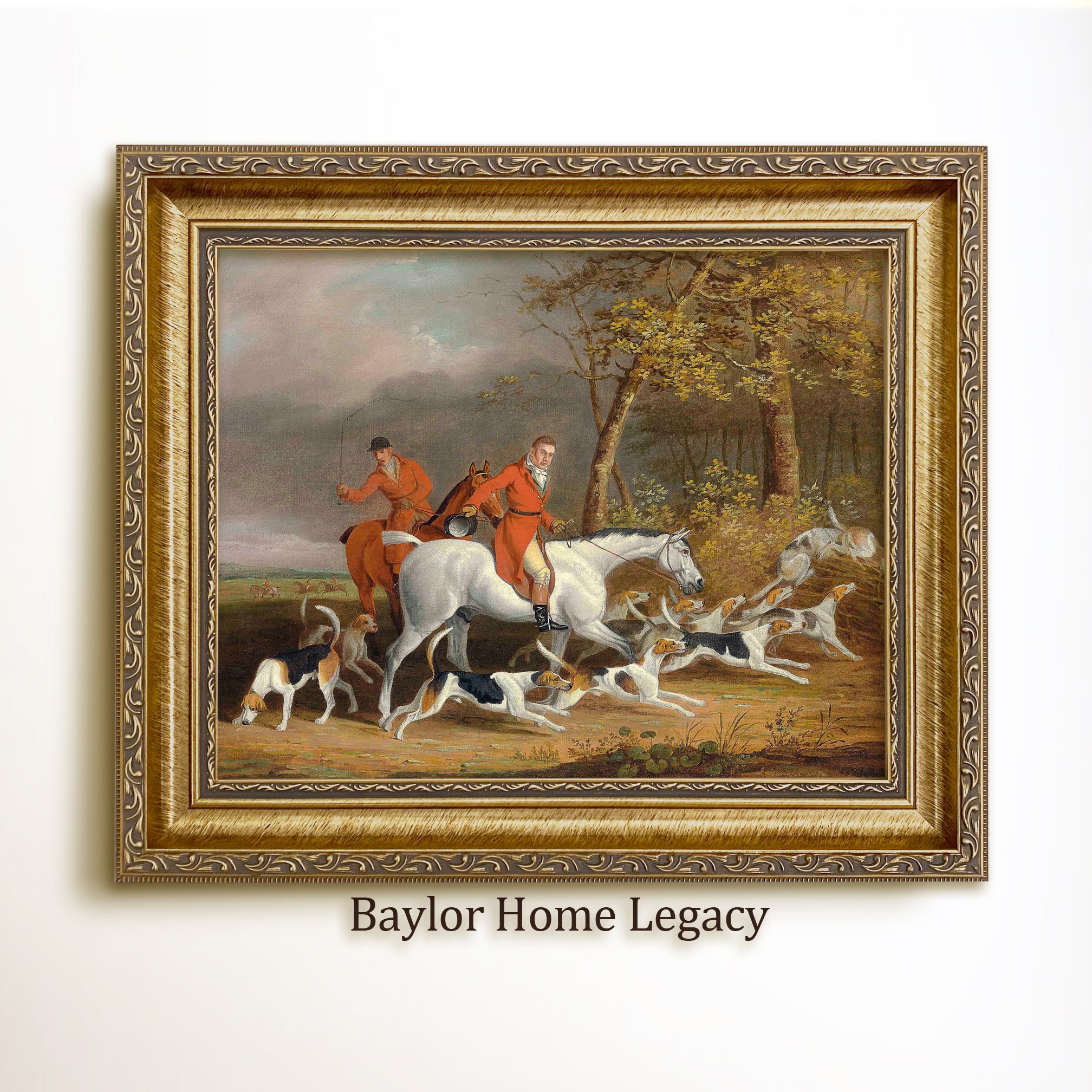 Fox Hunting Painting Oil Painting Print on Canvas, Framed or