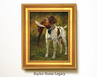 Framed English Springer Spaniel With Pheasant, Oil Painting Print