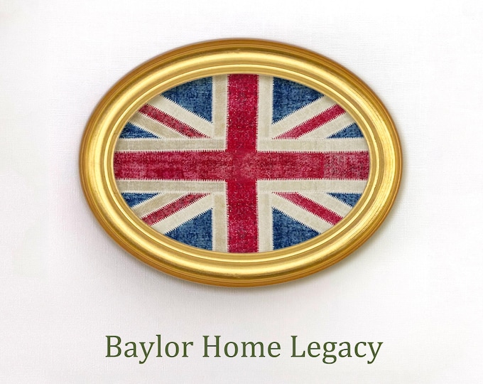 British Flag Print in Oval Frame; Canvas Print of Vintage Union Jack Flag in Wood Oval Frame, United Kingdom Flag Framed