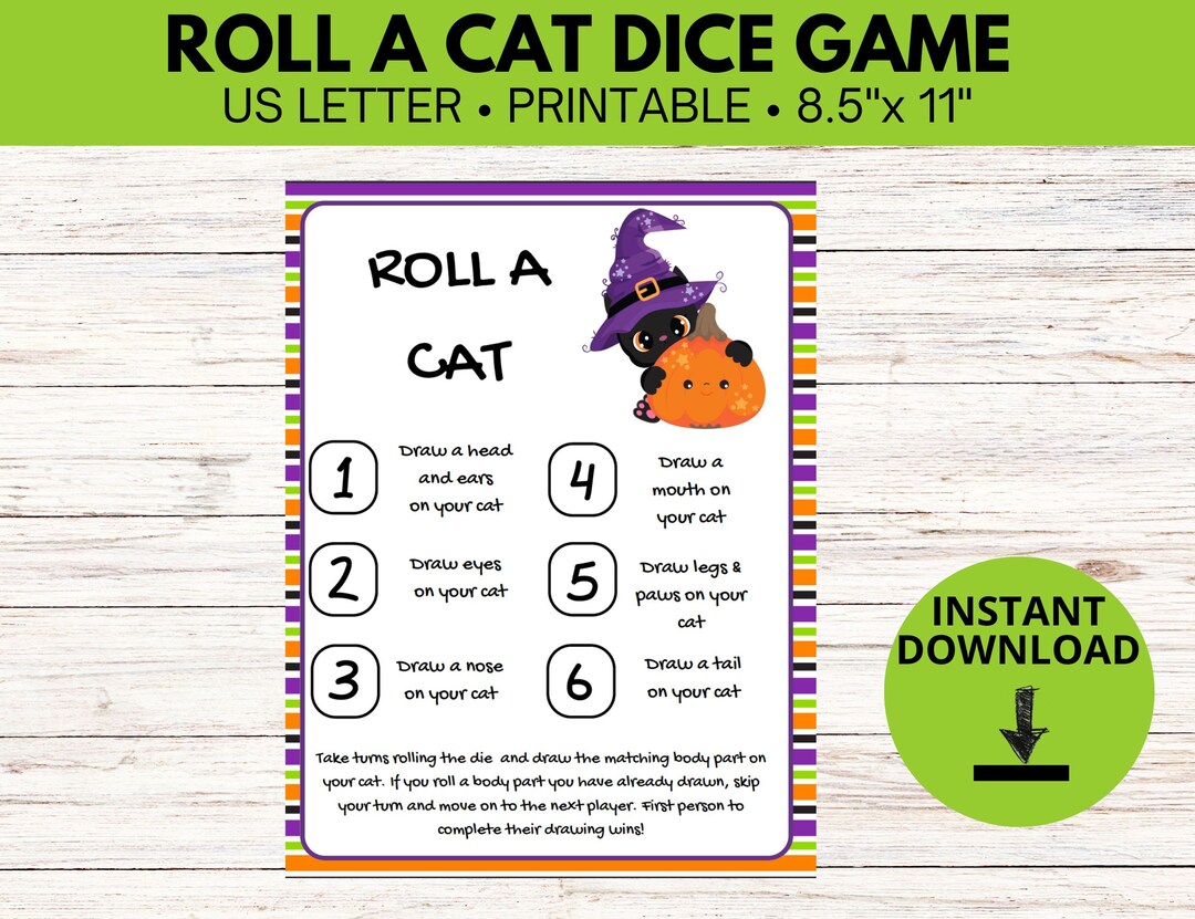 Roll a Cat Dice Game Printable Kids Halloween Game Printable - Etsy
