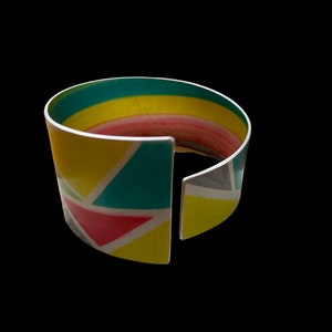THE GEOMETRIC COLLECTION- Vibrant Anodised Aluminium Tapered Bangle with Geometric Theme
