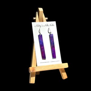 The Purple Collection - Long elegant anodised aluminium earrings painted in graded pinks and purples