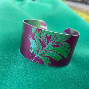 Small Vibrant Raspberry and Green Anodised Aluminium Cuff Bangle