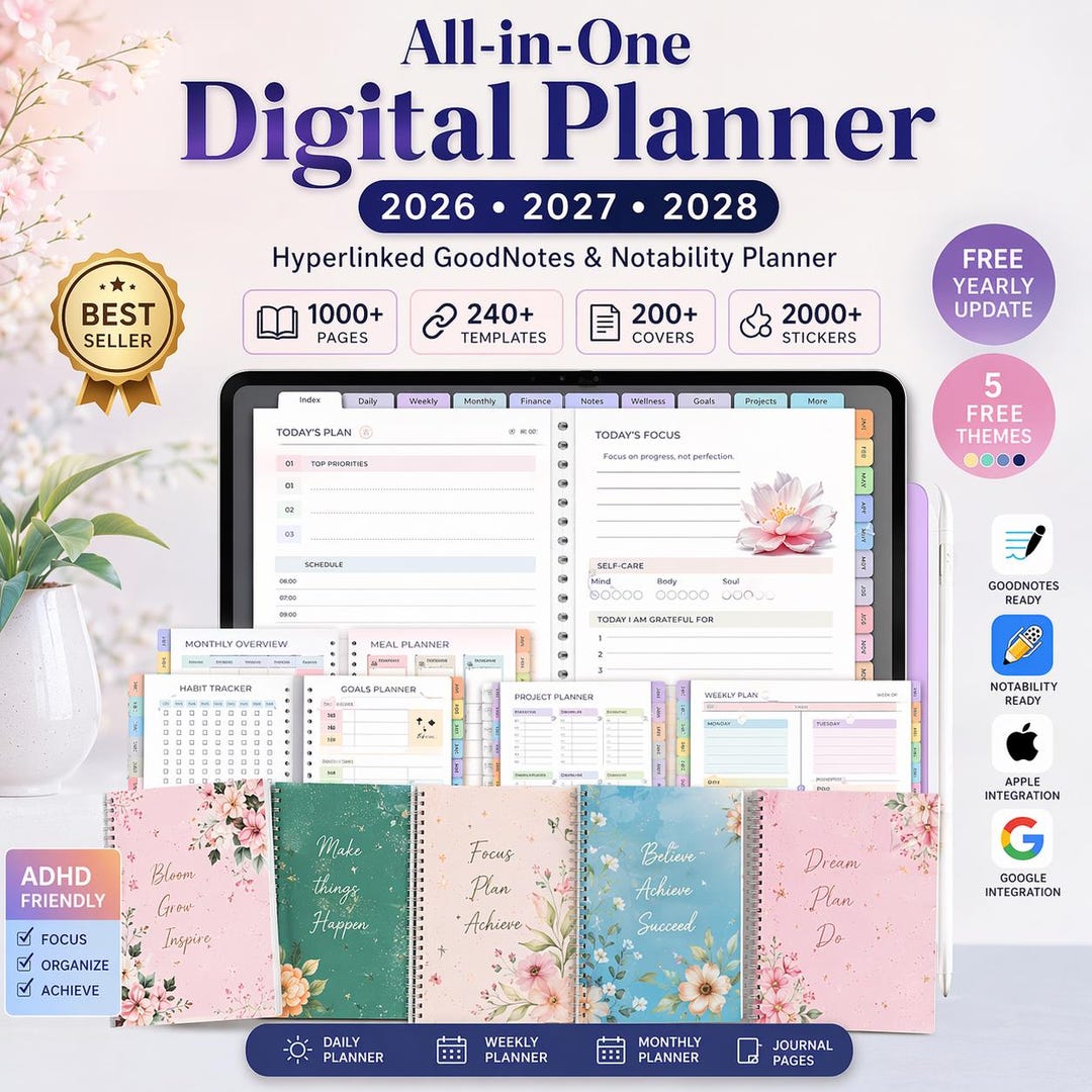 Buy All-in-one Digital Planner 2026 2027 2028, Hyperlinked Goodnotes ...