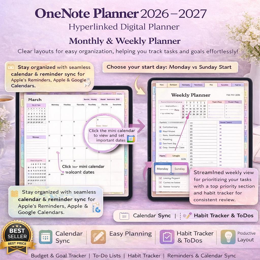 Onenote 2027 Tutorials Onenote Planner 2026 2027, Hyperlinked Digital Planner, Work Project ...