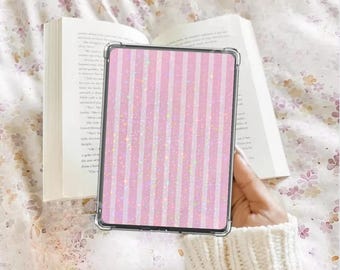 Pink Stripes Kindle Insert Kindle Paper E-Reader Holographic Insert Kindle Glitter Cardstock Decor Bookish Accessories Gift for Book Lover