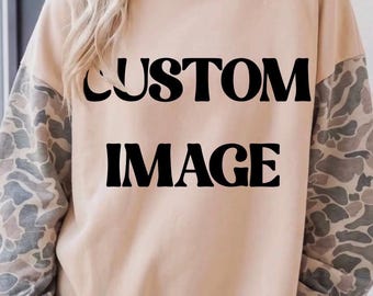 Personalisiertes Sweatshirt | Individuell gestaltetes Rundhals-Sweatshirt | Damen-Baumwollpullover | Personalisiertes Geschenk | Personalisiertes Shirt | Camouflage-Sweatshirt