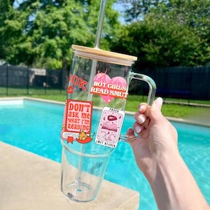 Dark Romance Smut Glass Tumbler with Bamboo Lid, BookTok Iced Coffee Cup for Spicy Book Lovers, smut lover glass cup, bookish tumbler