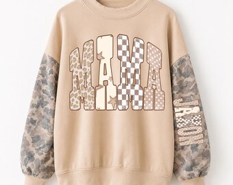 Personalisiertes Namens-Sweatshirt | Individuell gestaltetes Rundhals-Sweatshirt | Damen-Baumwollpullover | Personalisiertes Geschenk | Camouflage-Sweatshirt