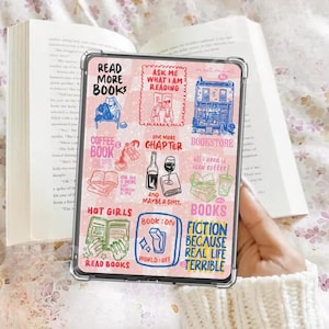 Pink hand drawn Kindle Insert Kindle aesthetic Paper reader Holographic Insert Kindle Glitter Decor Bookish Accessories Gift for Book Lover