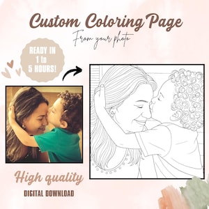 Custom Coloring Book Pages, Personalised Photo To Coloring Page, Digital File, Printable Coloring Book, Gift For Kids, Wedding Coloring book