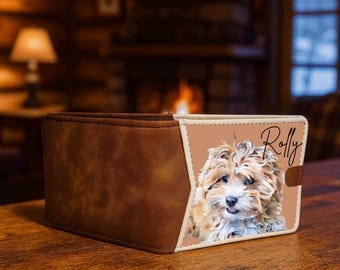 Custom Dog Portrait Wallet with Name • Personalized Photo Wallet • Pet Lover Gift • Custom Pet Wallet • Dog Mom Dad Gift