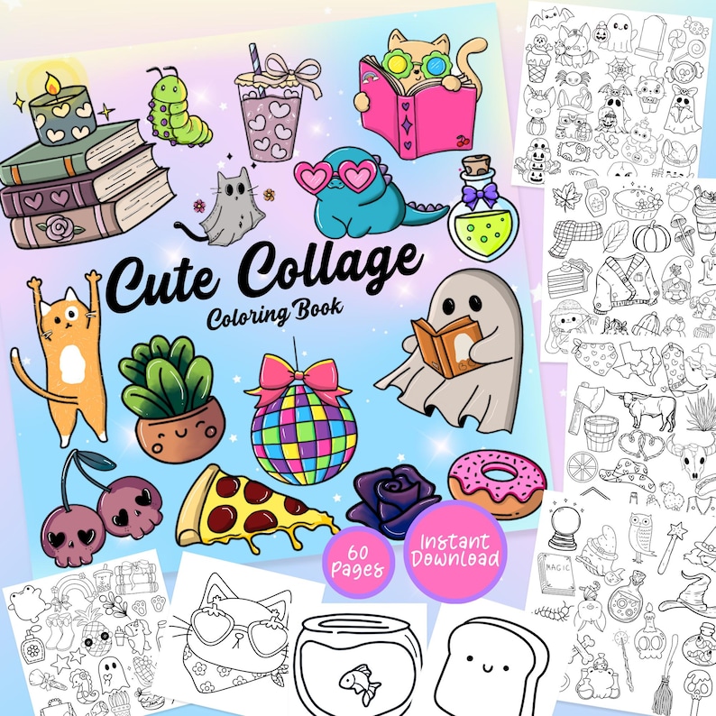 Collage Adult Coloring Book • Alcohol Marker Practice Sheets • easy bold Coloring Page • Etsy Instant Download | PDF JPEG Coloring pages
