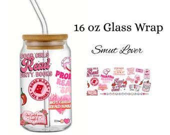 Dark romance Libbey 16oz Can Glass Wrap, 16oz Libbey Digital SVG file, bookish Can Glass Svg Wrap, pink wrap png, smut wrap, bookish wrap
