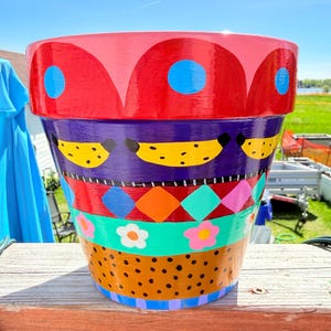 Maceta de la Felicidad / Maceta de cerámica pintada a mano / Maceta de flores boho colorida