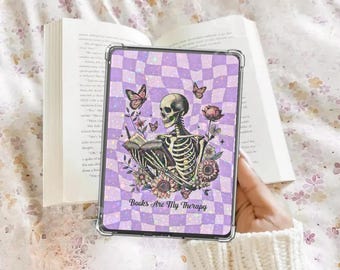 Skull Checkered Kindle insert for clear case, PRINTABLE, Purple Theme, Paperwhite, Basic, COLORSOFT, Scribe, Oasis, 11th Gen, 12th Gen, png
