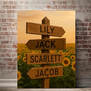 Personalisierter Name Sonnenblumenfeld Holzschild Poster Geschenk, Benutzerdefinierter Name Scheideweg Zeichen Poster, bestes Geschenk für Paar, fertig zum Aufhängen