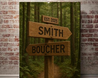 Personalisierte Name Wald Holzschild Poster Geschenk, benutzerdefinierter Name Scheideweg Schild Poster, bestes Geschenk für Paar, fertig zum Aufhängen