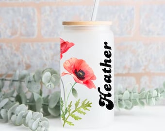 Personalisierte Geburt Monat Blume Glas Becher Geschenk ihre individuelle Brautjungfer Glas Becher für beste Freundin Geburtstag Geburt Blume Geschenkidee
