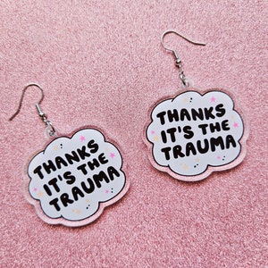 Gracias son los PENDIENTES Trauma, joyas acrílicas kawaii, lindas y divertidas.