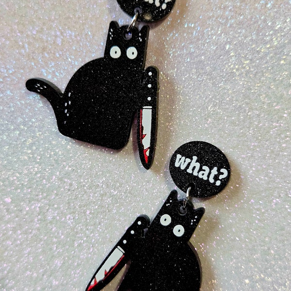 What? Killer Glitter Kitties funny cute acrylic cat earrings