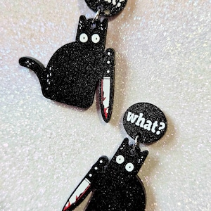 ¿Qué? PENDIENTES Killer Glitter Kitty, divertidos y adorables aretes de gato acrílico.