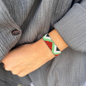 Watermelon Palestine Bracelet, Hope for Palestine Bracelet, Handmade Beaded Bracelet,  Free Palestine Bracelet, Palestine Flag Design