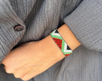 Watermelon Palestine Bracelet, Hope for Palestine Bracelet, Handmade Beaded Bracelet,  Free Palestine Bracelet, Palestine Flag Design
