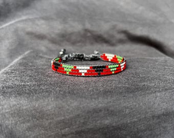 Free Palestine Thin Bracelet, Handmade Diy Gift, Palestine Flag Design, Palestine Flag Colors Beaded Bracelet, Handmade Beaded Bracelet