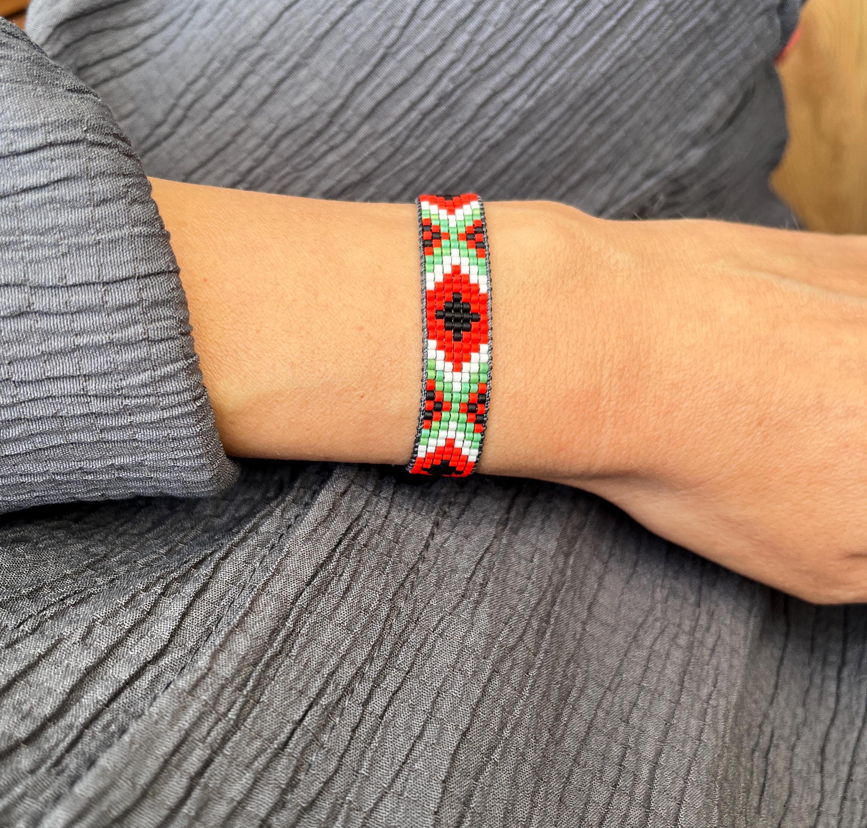 Palestine Beaded Bracelet / Palestine Beaded Sliding Knot Bracelet / Palestine Flag Bracelet / Handmade Palestine Tatreez / Palestine gift