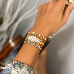 Pastel Orange Beige Bracelet Set, 3-Piece Handmade Miyuki Stack, Gift for Her, Adjustable Minimalist Jewelry, Calm Boho Style