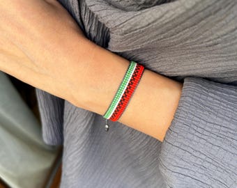 Palestine Flag Colors, Handmade Beaded Bracelet, Line Knitted Bracelet, Handmade Bangle, Hope for Palestine Bracelet, Palestine Gifts