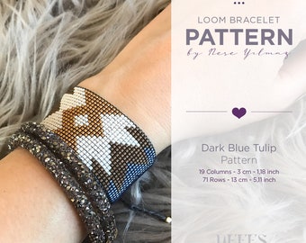 Patrón de pulsera Miyuki Loom: Tulipán azul oscuro (Descarga PDF)