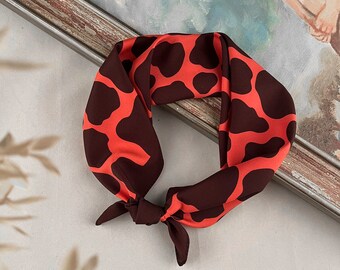 Satin scarf red spotted patterned bandana / Unique accessory suitable for men and women / Stylish neck scarves / Gift for women