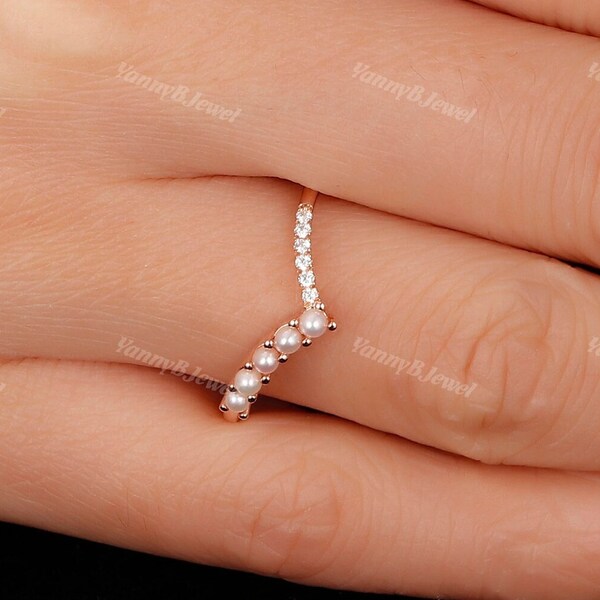 Pearl Wedding Ring Etsy