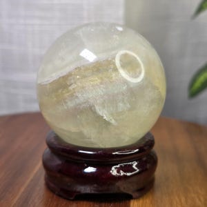 Yellow Candy Fluorite Sphere: 2.25", 11.6oz - Pale Striped Crystal Ball with Multiple Colors