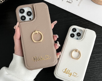 Personalized leather iPhone case, card slot Phone case with makeup mirror, wallet phone case, iPhone 15 14 13 12 11 Pro Max Plus Mini Case