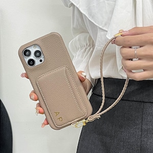 Étui en cuir pour iPhone 16, étui pour iPhone en cuir avec fente pour carte, étui pour téléphone personnalisé avec dragonne, étui pour iPhone 16 15 14 13 12 11 Pro Max Plus Mini