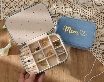 Boîte à bijoux en velours personnalisée, cadeau boîte à bijoux personnalisée pour maman, femme, cadeau de mariage pour demoiselle d'honneur, cadeau d'anniversaire de Noël pour elle