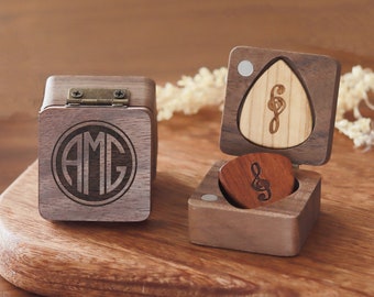 Médiators en bois pour guitare, cadeau Saint Valentin, boîte de médiator de guitare gravée personnalisée, support de médiator personnalisé, idée cadeau petit ami mari