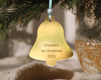 Personalized Acrylic Golden Bell Ornament, Baby First Christmas