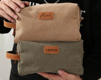 Personalized Canvas Leather Toiletry Bag, Groomsmen Dopp Kit