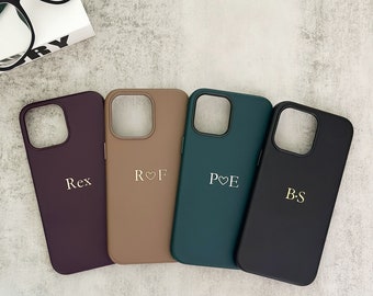 Personalized Initial Leather iPhone Case, Hot Stamping MagSafe Leather iPhone 15 Pro Case, iPhone 15 14 13 12 11 Pro Max Case