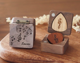Personalized Valentine's Gift Boyfriend/Husband. Wooden Guitar Picks with Case, Engraved Guitar Plectrum Box, Custom Pick Holder