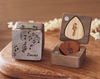Personalized Wooden Guitar Pick Box, Engraved Plectrum Gift