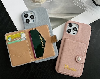 Personalized Leather iPhone Card Holder Case