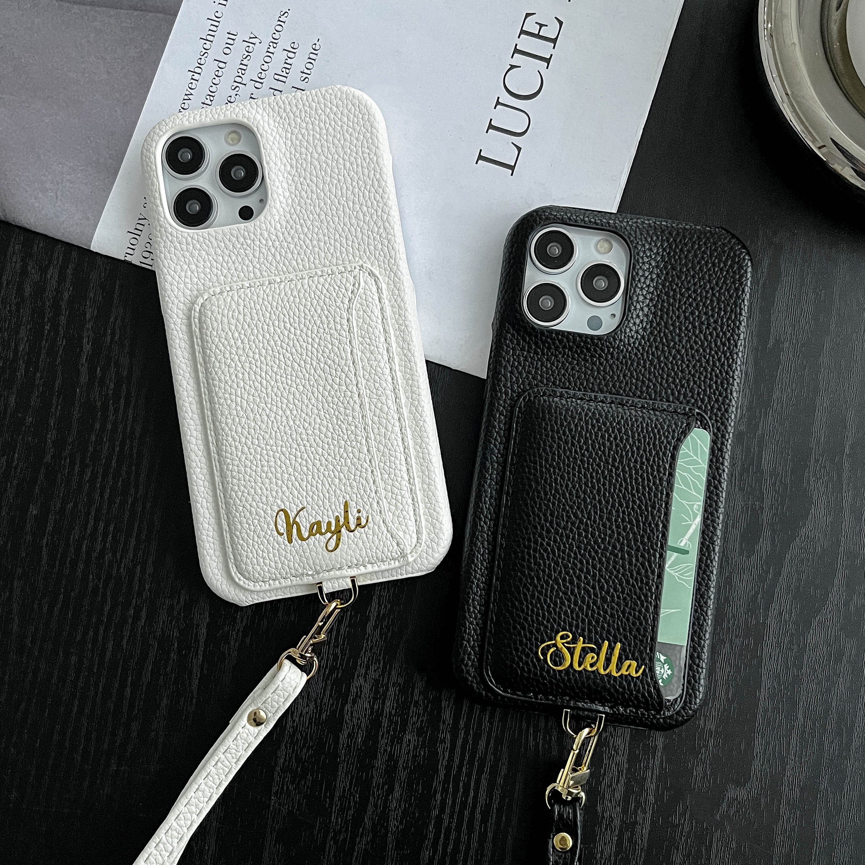 Leather iPhone Case With Card Slot, Personalized Wrist Strap - Etsy